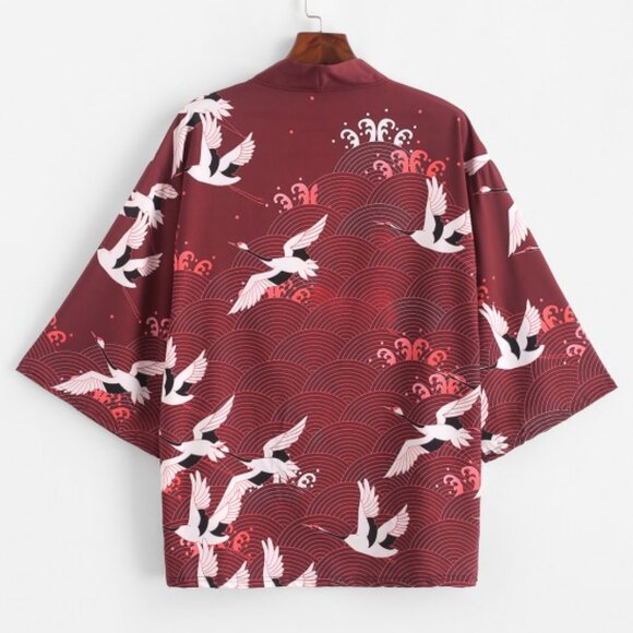 Zaful Men's Kimono Cardigan Open Front, Red Wine - Picture 2 of 5